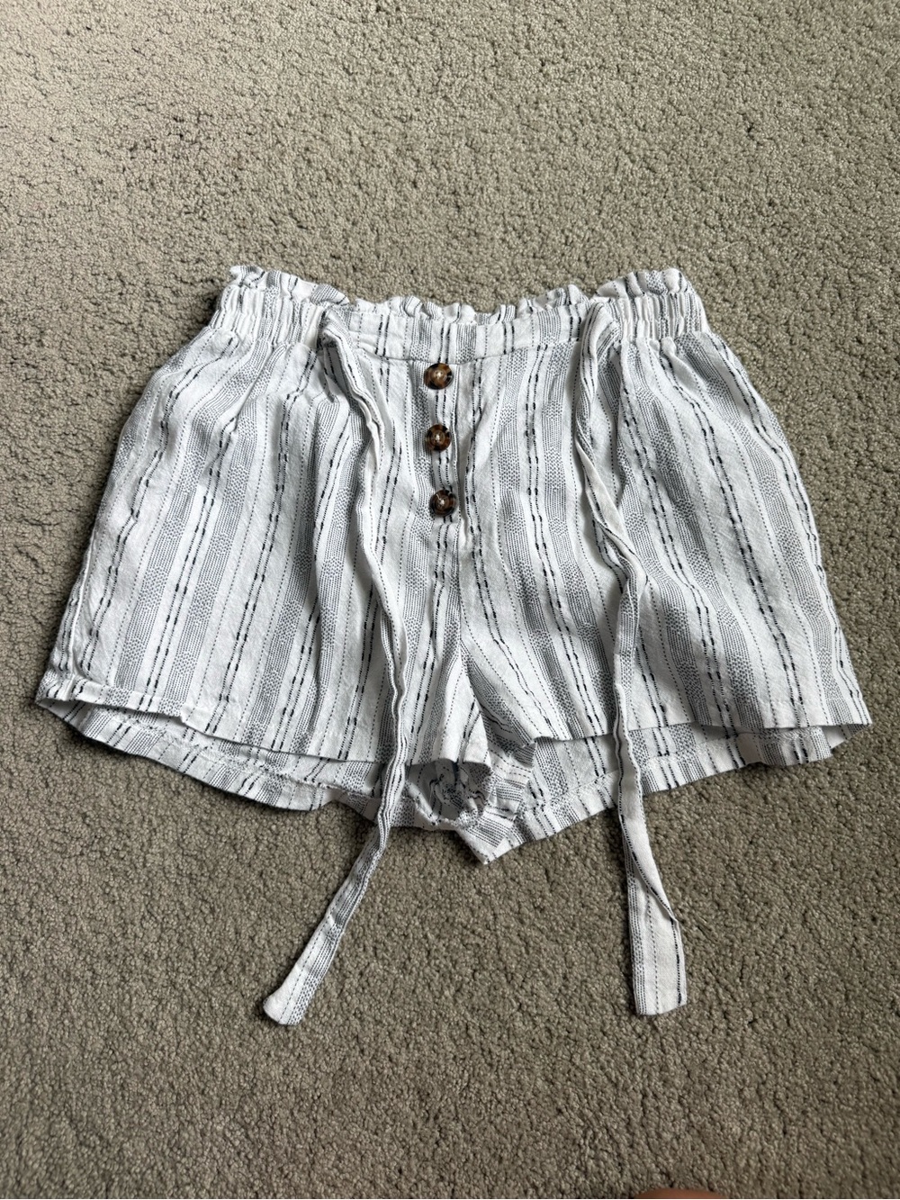T.J.Maxx White and Gray Striped High-Waist Tie-Front Shorts